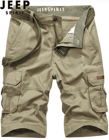 JEEP吉普短裤男2019夏季新品休闲中裤多口袋工装五分裤男纯棉男士裤子 卡其色222 30码