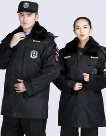 冬季加厚棉服工作服冬装多功能防寒劳保服棉衣保安大衣 执勤大衣毛领