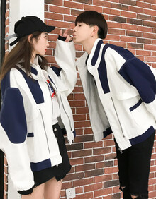 简缀 情侣装外套2019秋冬装新品女装韩版宽松情侣款工装学生班服外套棒球服男女 女白色外套 M 建议90-110斤