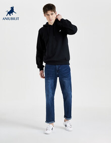 ANIUBILIT牛仔裤男 2019秋冬季新款宽松直筒时尚大码休闲厚款弹力男裤 1902型号深蓝色 30建议（120-145斤可穿）