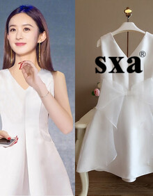 sxa 香港潮牌明星同款连衣裙女装 2019新款白色无袖v领露背蝴蝶结背心裙小礼服A字裙子夏 白色 M