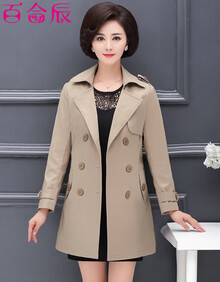 百合辰中老年女装妈妈装秋装风衣外套女2019新品40-50岁中年人女中长款大码上衣 卡其色 3XL【建议125-140斤】