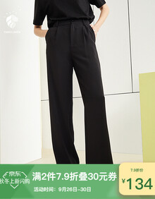 范思蓝恩 2019新款夏季裤子女休闲裤女宽松显瘦百搭直筒拖地裤 黑色 M