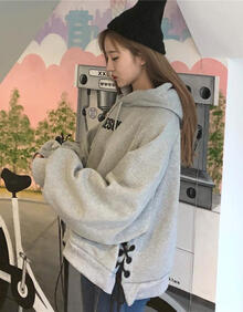 风采兔秋冬原宿慵懒风加绒cec卫衣女连帽宽松韩版潮学生字母个性上衣服 灰色 XL