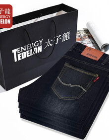太子龙 TEDELON 牛仔裤男2019秋季新品商务休闲牛仔裤男弹力修身直筒中腰牛仔长裤男SS 815黑蓝 34