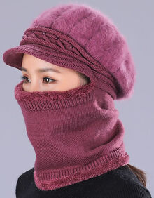 毛线冒冬天骑车防风护耳帽老年人女士冬季带的帽子围脖一体中老年冬天