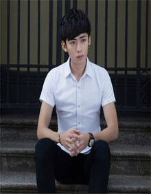短袖衬衫男 古仕卡特2018新款男士衬衫纯色休闲商务衬衫潮男结婚打底衬衣工作服 白色 2XL