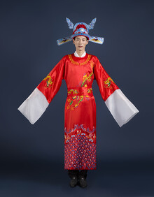 古装男驸马爷状元衣服帽子京剧戏剧财神服开业大吉舞台服装戏服 红色