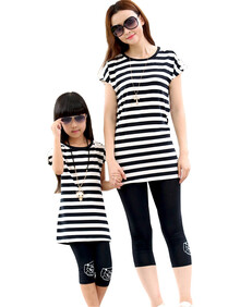 杨桃王子童装 亲子装夏装2015款母女装时尚条