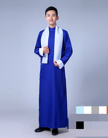 大褂表演服中式伴郎兄弟团礼服民国长衫长袍唐装男士古装 宝蓝带围巾