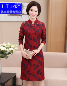 香港潮牌 欧美风婚礼妈妈装中老年女春秋旗袍长袖中年妇女女装春装