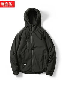 范香家 冬季个性门襟袖口魔术贴宽松羽绒服连帽加厚保暖外套 黑色 m