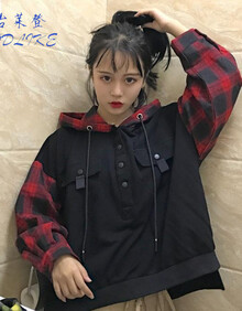 古莱登 女生卫衣连帽韩版宽松潮学生中性衣服bf风帅气女潮流街头外套社会 红格优质版 均码