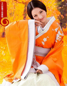 蒂卡黛影楼写真古装主题服汉服写真服古典女橙色汉服古装唯美女子伊人