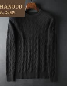 比加诺男士貂绒毛衣羊绒混纺加厚毛衣男 冬季时尚扭花针织衫圆领羊毛