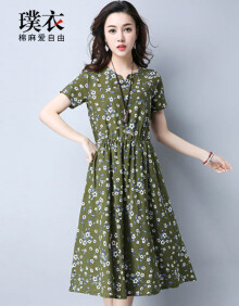 璞衣2018夏季新品 女新品棉麻风格大码女装舒适透气文艺风连衣裙cf