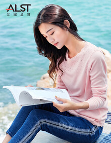 艾路丝婷2019春秋季韩版纯棉毛线衣女圆领小清新毛衣女甜美长袖春秋ZZ30362 粉色 L