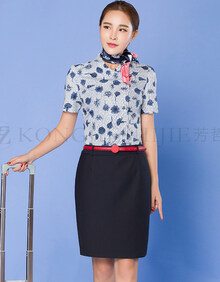 东航空姐制服职业套装酒店前台工作服套裙品质定制款 短袖青花瓷衬衫