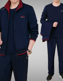 中老年运动套装男三件套2019秋季新品宽松透气运动服大码运动服爸爸装男士运动套装跑步 黑色 741 XL （适合125-145斤）