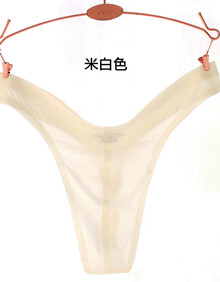 裤透气性感冰丝丁字裤无痕一片式中腰t裤短裤薄款透气内裤男款 米白色