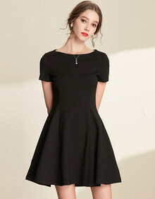 一字领小白裙短裙简约高腰修身显瘦2018夏小礼服裙白色连衣裙女 黑色