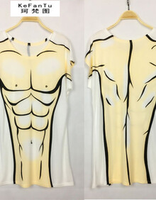 珂梵图肌肉男t恤假腹肌胸肌衣服比基尼t个性短袖搞怪快手3d立体肤色
