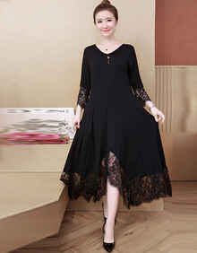 悦玏200斤大码女装蕾丝连衣裙特大码秋装胖人女装显瘦款t恤胖妹妹长袖加肥加大码胖mm打底衫胖子女装 黑色 4XL