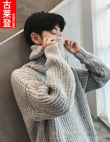 古莱登 韩版潮流高领宽松男女毛衣秋冬款学生加厚情侣针织衫粗毛线打底毛衫 浅灰色 L
