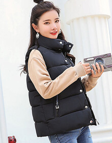俞兆林 2019秋冬新款韩版立领棉背心时尚百搭无袖棉马甲女 YWMJ188512 黑色 XL