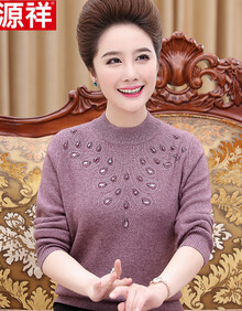 恒源祥羊毛衫女妈妈冬装新款半高领加厚毛衣女中老年女装保暖羊毛衫 豆沙 XL(建议115-125斤）