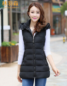 林羽森加厚女士棉马甲中长款修身羽绒棉中年妈妈装马夹背心坎肩春秋外套 黑色 2XL(推荐110-125斤)