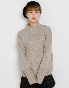 毛衣女半高领秋冬韩版宽松套头短款加厚外套学生针织衫女 卡其色 均码【弹力大，胖瘦可穿】