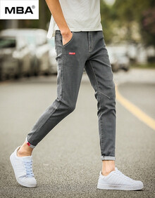 MBA 2016新款牛仔裤男 韩版修身弹力小脚裤青少年潮流休闲小直筒牛仔长裤子四季款 灰色B10 28 2尺1