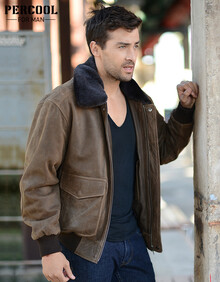 PERCOOL皮客 美国A2空军飞行服皮夹克进口头层纯牛皮真皮皮衣男毛领飞行员夹克休闲大码秋冬厚外套 驼色(复古做旧头层纯牛皮) M号(复古头层纯牛皮)
