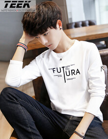 TEEK 2019秋装新品 长袖T恤男士修身上衣服 体恤打底衫韩版男装 T808白色 175/96(L码)