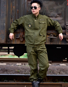 纯棉迷彩服套装男秋冬加厚军绿工作服外套耐磨劳保服作训服 军绿色 180