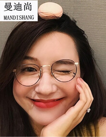 曼迪尚眼睛女网红韩版潮近视素颜镜圆眼镜框女复古女生眼镜装饰 金框