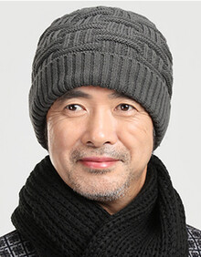 安振毅 毛线帽子男士加绒针织帽提花编织帽子秋冬老年人中老年男士