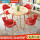 80cm木纹圆桌红色皮椅
