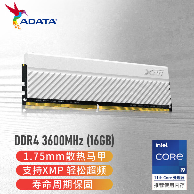 威刚（ADATA）16GB DDR4 3600 釉白电竞台式机内存 XPG威龙-D45