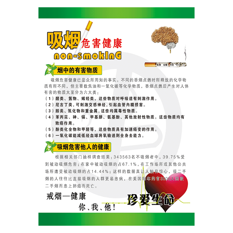 禁烟公益广告文化宣传画挂图标语海报禁止吸烟您已进入无烟场所控烟