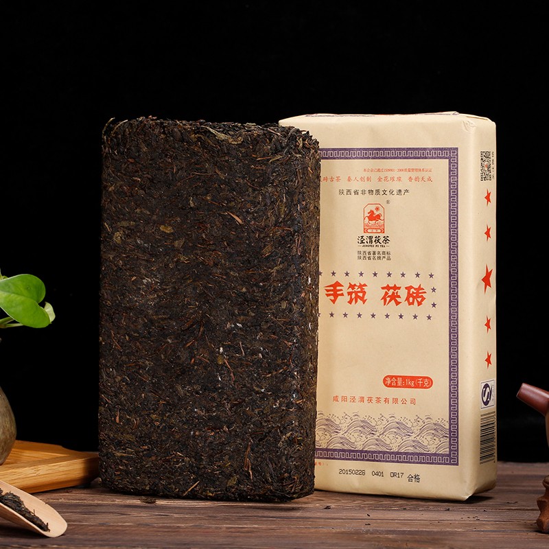 泾渭茯茶 手筑茯砖茶1kg金花伏茶黑茶 陕西特产泾阳茯茶 当年茶