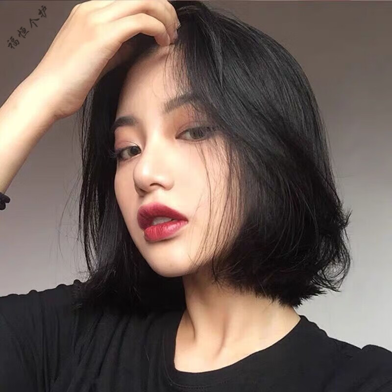假发女短发中分无刘海同款气质短发修脸减龄自然全头套 深棕色 发网