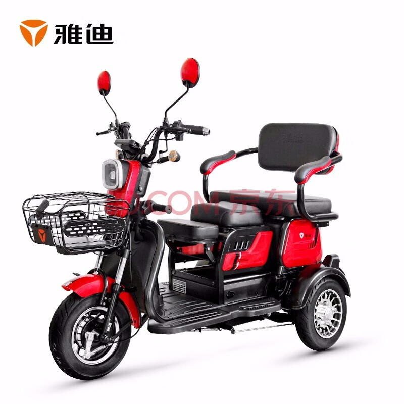 雅迪yadea新款48v电动车乐酷2020升级多功能电动三轮车红色