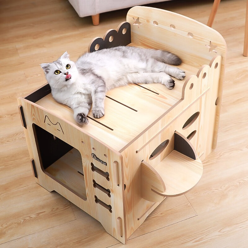 hoopet猫窝四季通用猫咪房子木质木制别墅猫舍猫床木屋非实木狗狗笼子