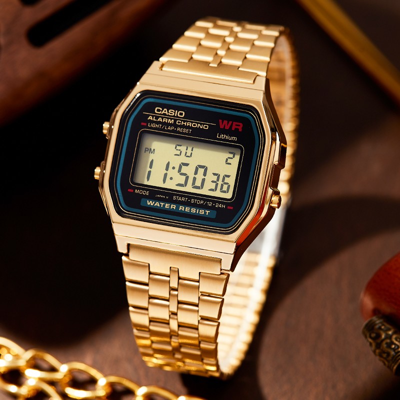 原价￥329现价￥296卡西欧casio时尚休闲小方块手表简约复古金银色