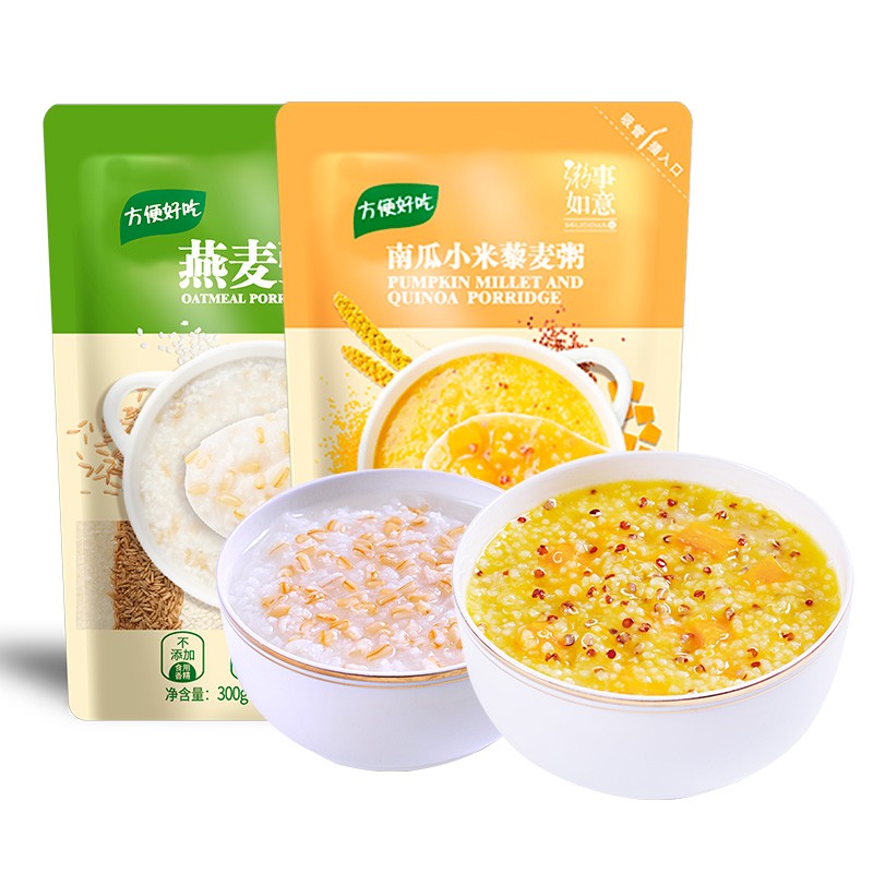 粥事如意 速食粥开袋即食 300g*6袋 南瓜小米粥*3+燕麦粥