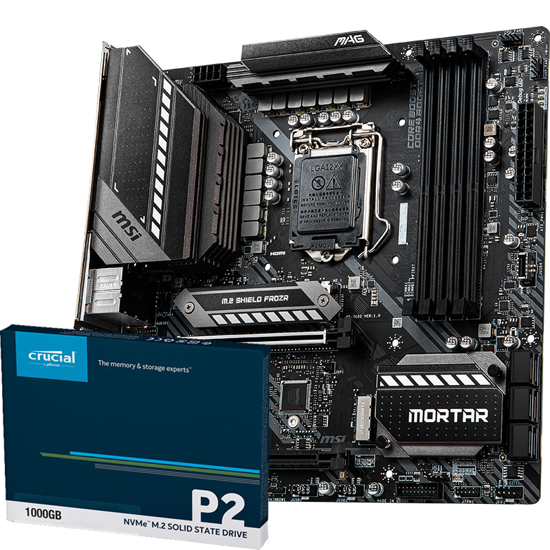 英睿达(crucial)1tb ssd固态硬盘 微星(msi)mag b460m mortar 迫击炮