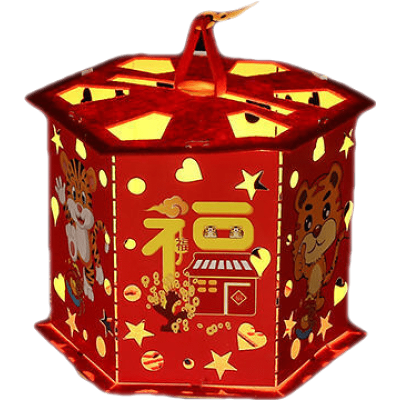 儿童手提发光宫灯新年元旦春节日灯笼过年幼儿园红色元宵手工diy灯笼