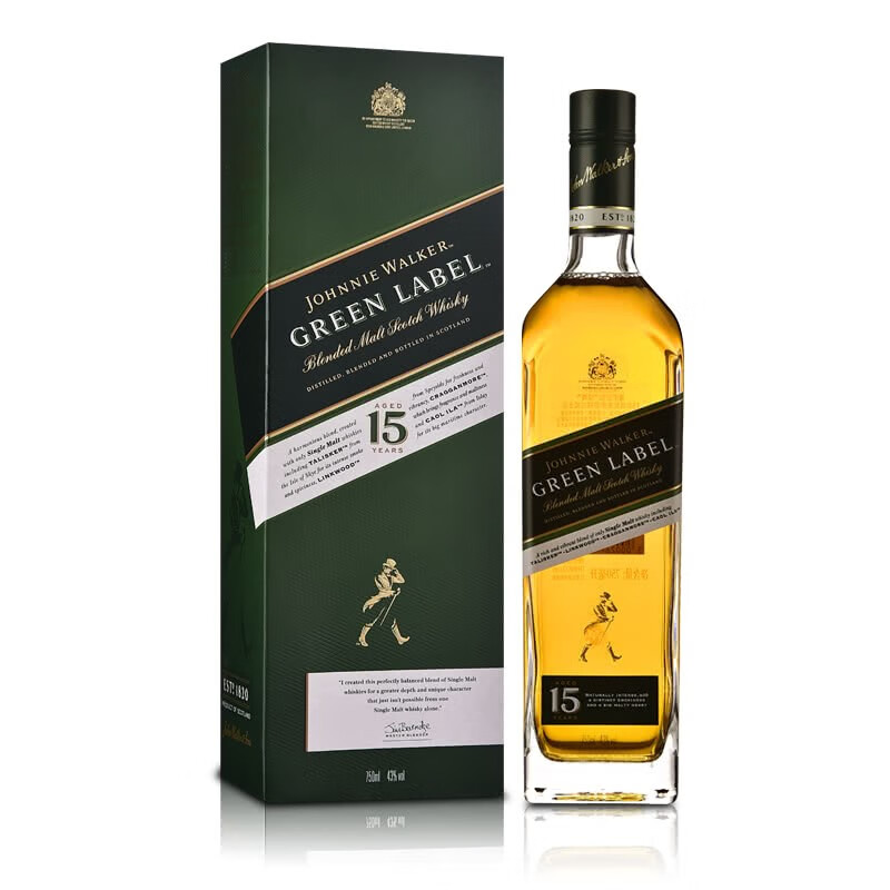 英国尊尼获加绿牌(绿方)15年调配麦芽苏格兰威士忌 750ml 英国威士忌